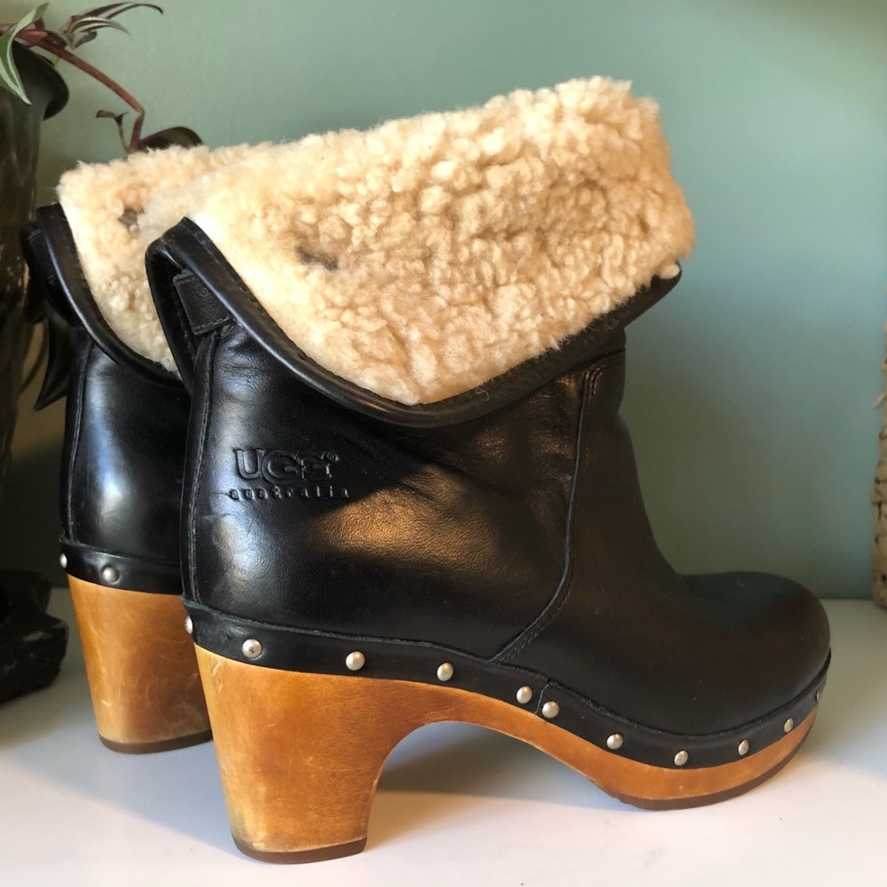 Ugg Australia Lynnea Leather Sheering black Clog Boot